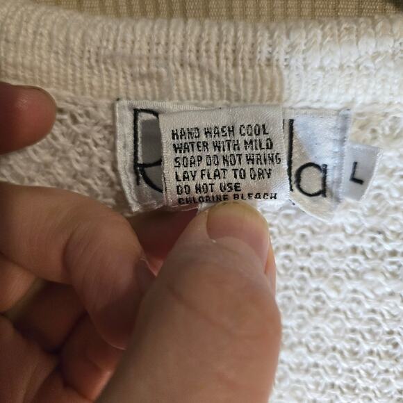 Rafaella Large Cream Knit See-through Polo Top [0217] - Picture 6 of 7